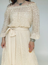 Load image into Gallery viewer, 1970s Dress Chiffon Embroidered Off Shoulder Gilberts for Tally S