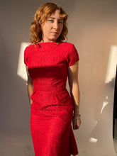 Load image into Gallery viewer, 1950s Dress Red Lace Fitted Cocktail Party S