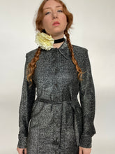 Load image into Gallery viewer, 1970s Dress Metallic Silver Lamé Shirtfront Dagger Collar M