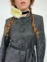 Load image into Gallery viewer, 1970s Dress Metallic Silver Lamé Shirtfront Dagger Collar M