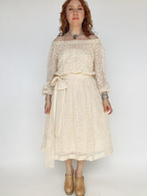 Load image into Gallery viewer, 1970s Dress Chiffon Embroidered Off Shoulder Gilberts for Tally S