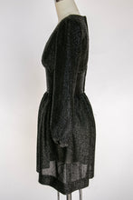 Load image into Gallery viewer, 1960s Dress Black Metallic Mod Mini XS