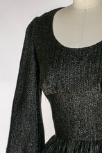 Load image into Gallery viewer, 1960s Dress Black Metallic Mod Mini XS