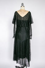 Load image into Gallery viewer, 1920s Dress Black Lace Beaded Illusion Deco S
