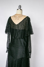 Load image into Gallery viewer, 1920s Dress Black Lace Beaded Illusion Deco S