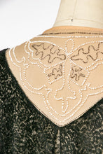 Load image into Gallery viewer, 1920s Dress Black Lace Beaded Illusion Deco S