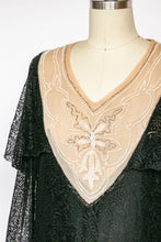 Load image into Gallery viewer, 1920s Dress Black Lace Beaded Illusion Deco S