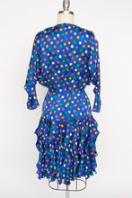 Load image into Gallery viewer, 1980s Dress Silk Ruffle Polka Dot Print XS P