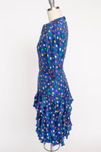 Load image into Gallery viewer, 1980s Dress Silk Ruffle Polka Dot Print XS P
