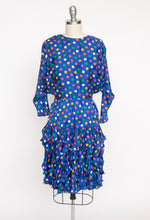 Load image into Gallery viewer, 1980s Dress Silk Ruffle Polka Dot Print XS P