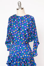 Load image into Gallery viewer, 1980s Dress Silk Ruffle Polka Dot Print XS P
