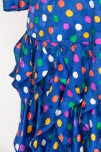 Load image into Gallery viewer, 1980s Dress Silk Ruffle Polka Dot Print XS P