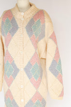 Load image into Gallery viewer, 1980s Sweater Wool Knit Long Argyle Cardigan M