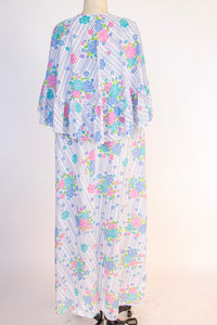 1970s Caftan Robe Loungewear Floral Lingerie Dress M