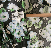 Load image into Gallery viewer, 1930s Dress Dark Floral Cotton Ruffle Peasant Bonnet Set M