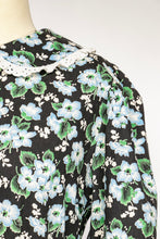 Load image into Gallery viewer, 1930s Dress Dark Floral Cotton Ruffle Peasant Bonnet Set M