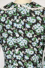 Load image into Gallery viewer, 1930s Dress Dark Floral Cotton Ruffle Peasant Bonnet Set M
