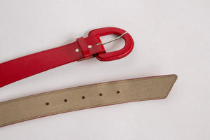 1960s Belt Red Leather Adjustable Waist Cinch M / L