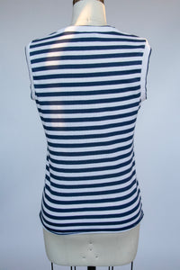 1970s Tank Top Striped Knit V Neck Sleeveless Tee S
