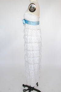1950s Dress White Lace Strapless Fitted M