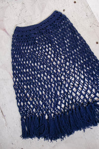 1970s Poncho Sheer Knit Fringe Granny Crochet