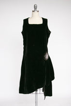 Load image into Gallery viewer, 1920s Dress Black Velvet Asymetric Deco S
