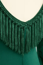 Load image into Gallery viewer, 1970s Maxi Dress Green Fringe Boho Maxi S