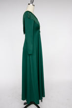 Load image into Gallery viewer, 1970s Maxi Dress Green Fringe Boho Maxi S