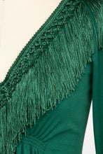 Load image into Gallery viewer, 1970s Maxi Dress Green Fringe Boho Maxi S
