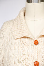 Load image into Gallery viewer, 1970s Irish Wool Cardigan Fisherman Sweater Knit L