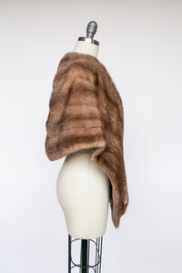 1950s Fur Stole Mink Brown Plush Fluffy Wrap Caplet