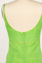 Load image into Gallery viewer, Y2K Dress Linen Silk Lime Green Metallic Fitted XS