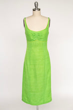 Load image into Gallery viewer, Y2K Dress Linen Silk Lime Green Metallic Fitted XS