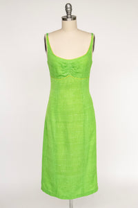 Y2K Dress Linen Silk Lime Green Metallic Fitted XS