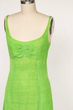 Load image into Gallery viewer, Y2K Dress Linen Silk Lime Green Metallic Fitted XS