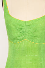 Load image into Gallery viewer, Y2K Dress Linen Silk Lime Green Metallic Fitted XS