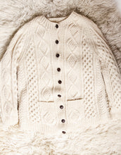 Load image into Gallery viewer, 1970s Irish Wool Cardigan Fisherman Sweater Knit L