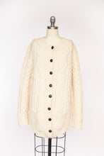 Load image into Gallery viewer, 1970s Irish Wool Cardigan Fisherman Sweater Knit L