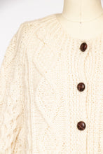 Load image into Gallery viewer, 1970s Irish Wool Cardigan Fisherman Sweater Knit L
