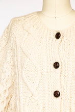 Load image into Gallery viewer, 1970s Irish Wool Cardigan Fisherman Sweater Knit L