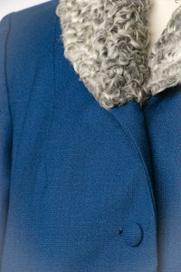 1960s Coat Wool Blue Cropped Persian Lamb Fur S / M