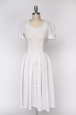 1940s Dress Lace Full Skirt Sheer XS