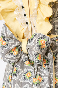 1940s Dress Floral Cotton Ruffle Peasant Maxi Prairie Gown M