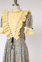 Load image into Gallery viewer, 1940s Dress Floral Cotton Ruffle Peasant Maxi Prairie Gown M