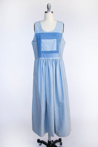 1970s Jumper Dress Denim Cotton Patchwork M