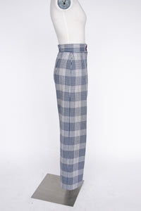 1970s Pants Plaid Cotton Wide Leg High Waist Trousers S