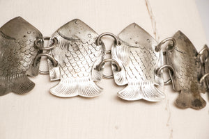 1980s Belt Fish Medallions Metal Chain Statement Silver