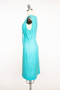 1960s Dress Blue Knit Corset Tie M