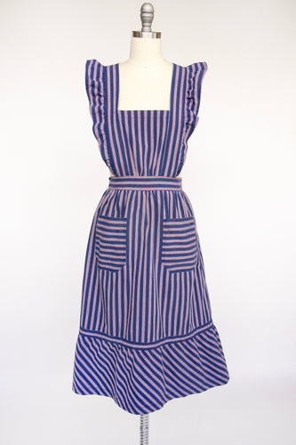 1970s Pinafore Wrap Dress Cotton Cross Back Apron Front M