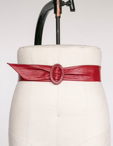 1960s Belt Leather Waist Cinch Adjustable Red S/M
